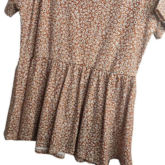 Tickled Teal Boho Poppy Print Fall Floral Short Sleeve Top Size Medium - Picture 6 of 9